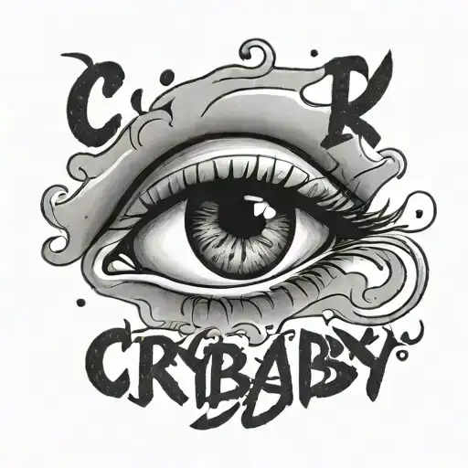 Crying Eye With Tears With The Word 'Crybaby' Written In A Pretty Font