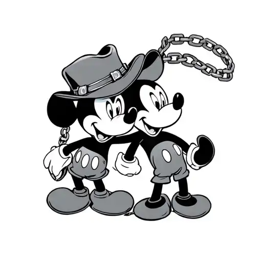 Mickey In Cowboy Hat Chained To Minnie