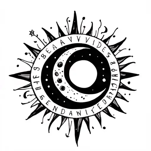 Moon And Sun Dainty Fine Line Tattoo With The Word Benavides