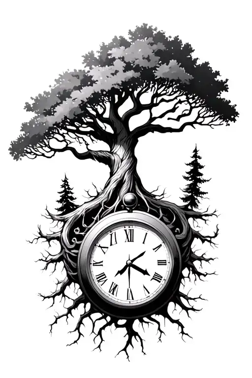 Spartan Warrior With A Tree That Has Roots Coming From A Clock