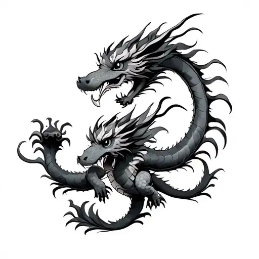 Two Japanese Dragons Playing Representing Children