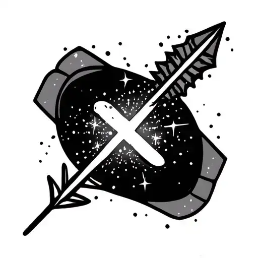 Sagittarius Arrow Symbol With Sparkles Small Fine Line