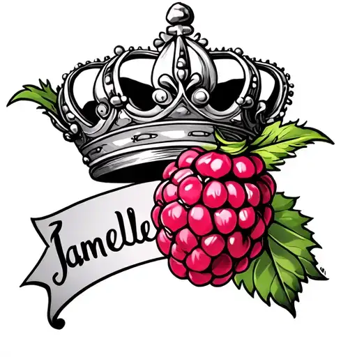 The Name Jamelle In Cursive With A Crown And Raspberry