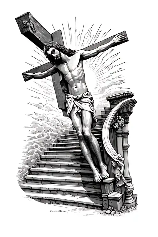 Jesus On The Cross And Stairs To Heaven