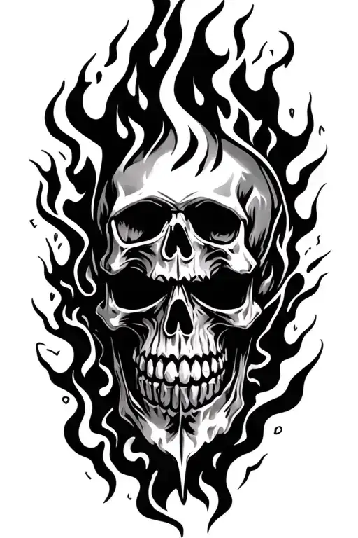 Fire And Lightning Skull Surrounded