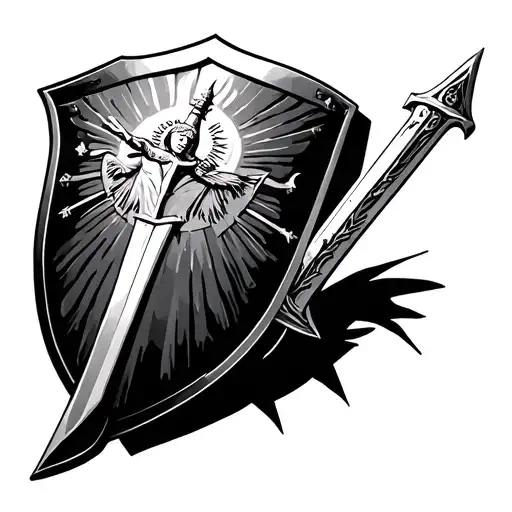 A Shield Representing The Symbol Of The Astrological Sign Of The Virgin Hides A Sword