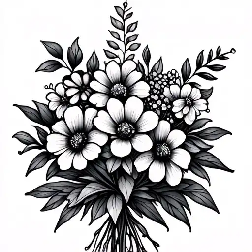 Fine Line April August February Birth Month Flower Bouquet