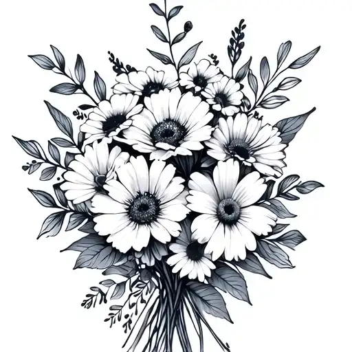 Fine Line April August February Birth Month Flower Bouquet