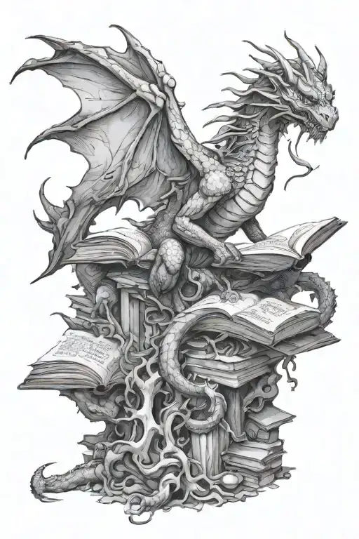 Dragon Sitting On Pile Of Bones Reading A Book