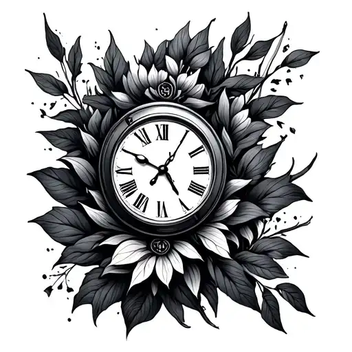 Nature Inspired Tattoo With Clock Face