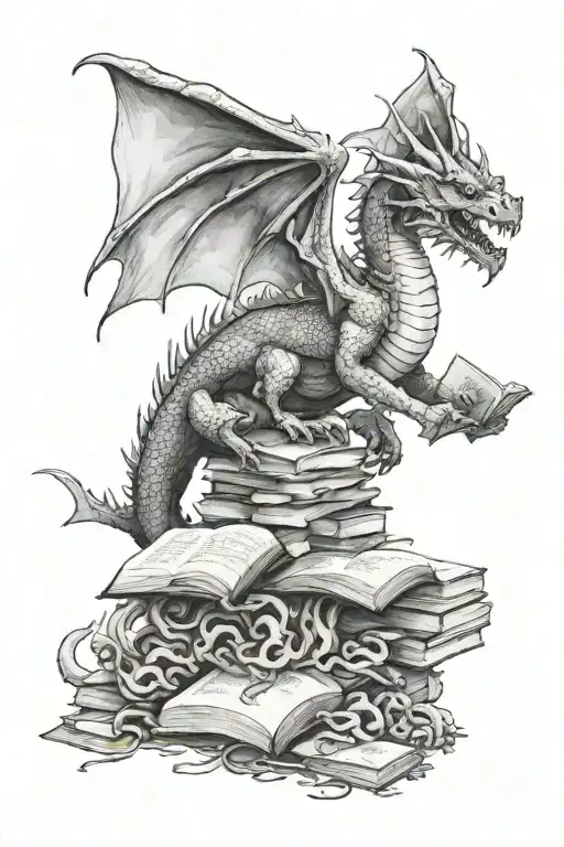 Dragon Sitting On Pile Of Bones Reading A Book