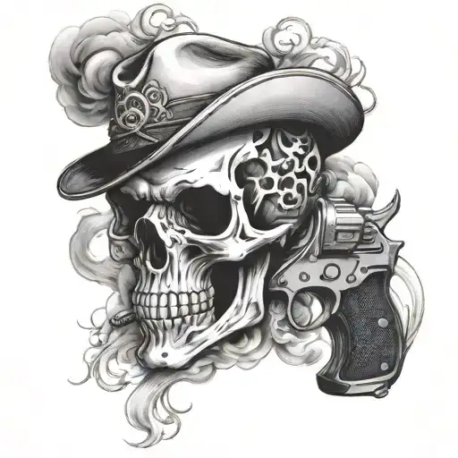A Gun Morphing Into A Skull With Smoke Coming Out Of The Barrel