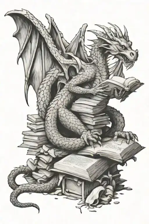 Dragon Sitting On Pile Of Bones Reading A Book