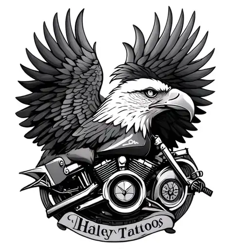 Eagle Behind Harley Engine Tattoo Design