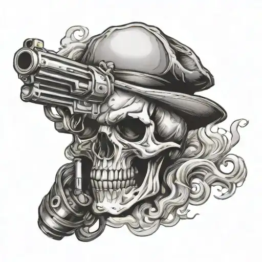 Skull Holding A Gun With Smoke Coming Out The Barrel