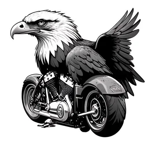 Eagle Behind Harley Engine