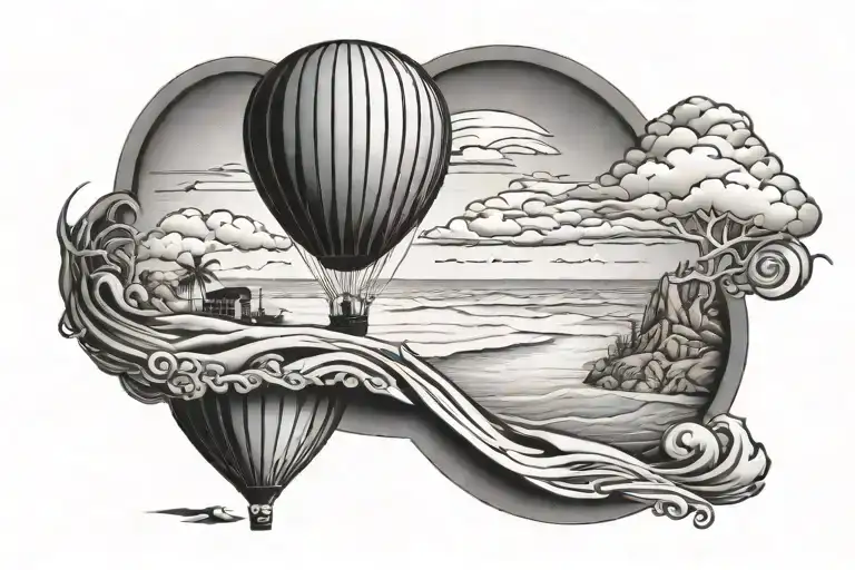A Hot Air Balloon Shaped Like A Golf Club Flying Over A Beach