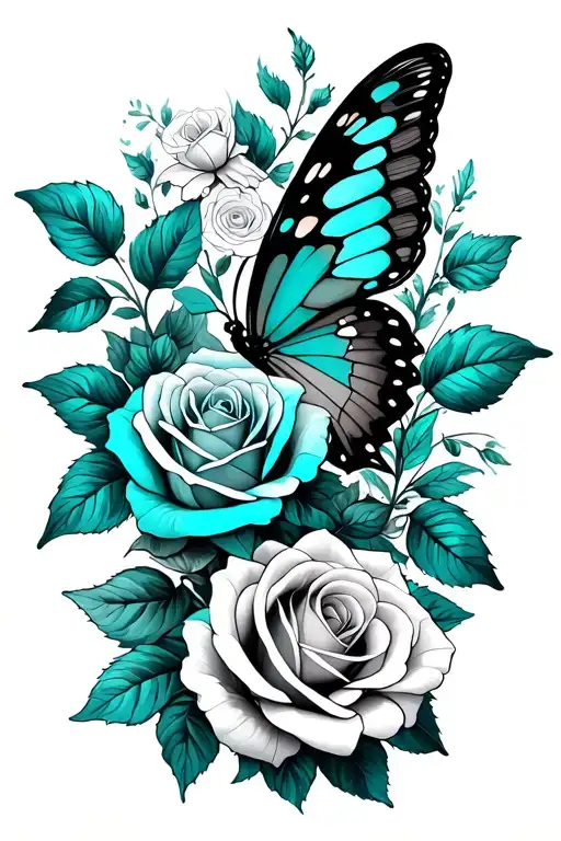 Butterbly And Roses With Teal