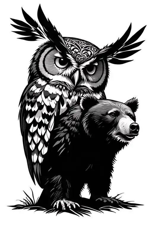 Native American Owl And Bear
