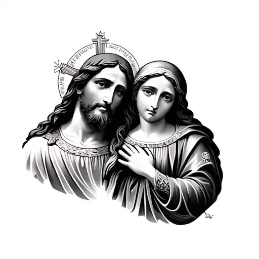 Jesus Christ With Mother Mary And Saint George