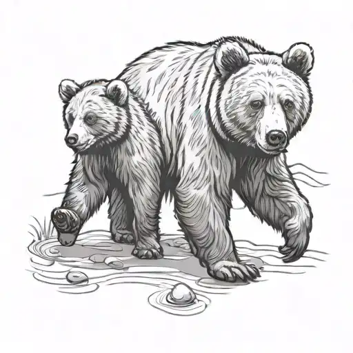 Baby Bear Walking With Mama Bear