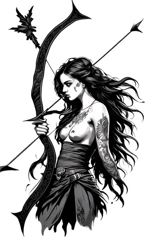 Womans Silloutte With A Bow And Arrow Design