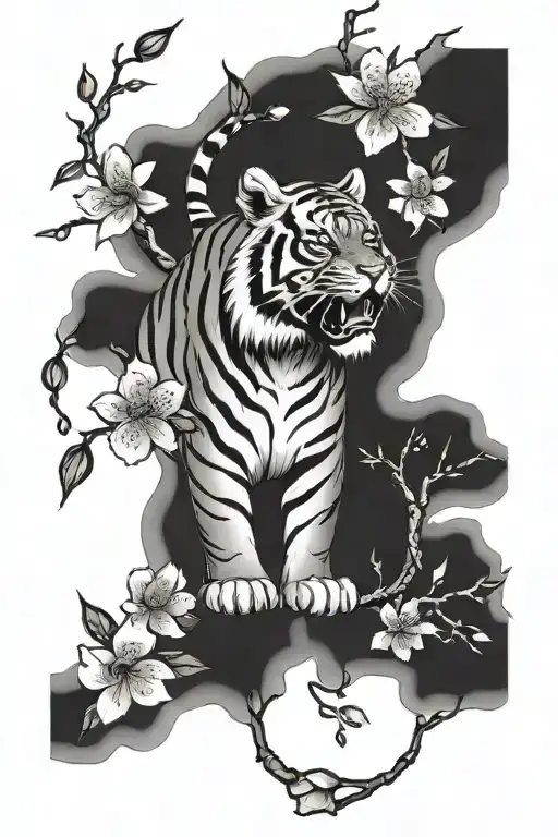 Tiger And Cherry Blossoms Wrapped