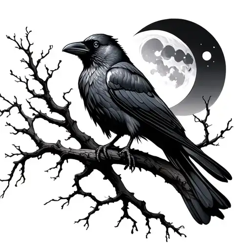 Crow On A Tree With Moon