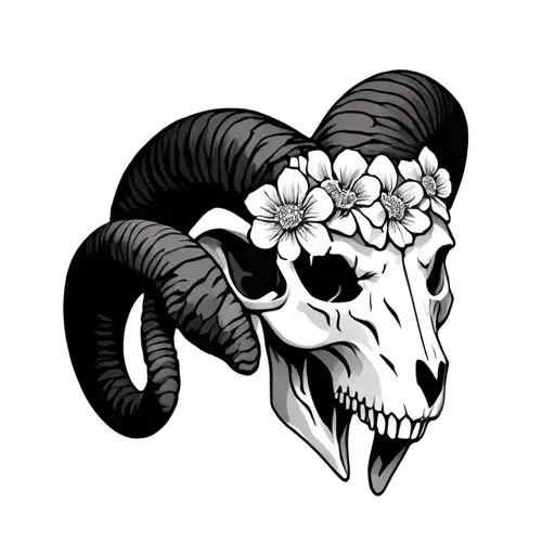 Ram Skull With Flowers