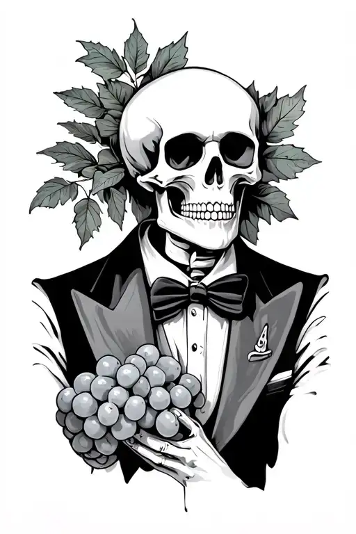 Skeleton Wearing Tux Holding Grapes