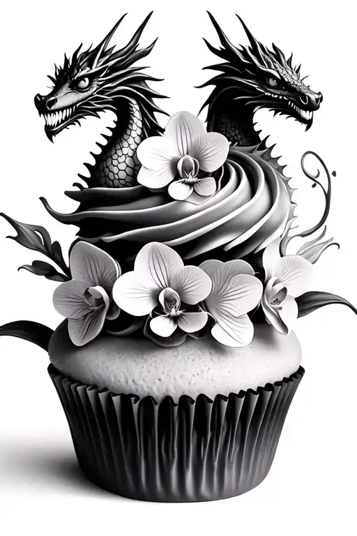 Dragon Themed Cupcake Tower With Intricate Orchid Decorations