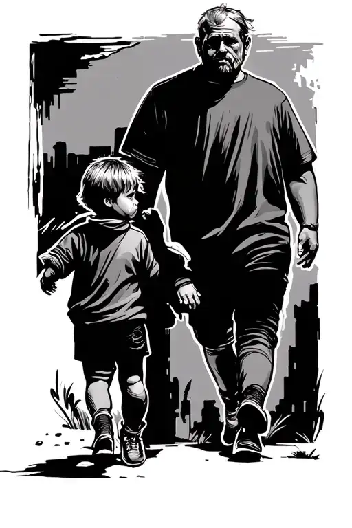 Father And Young Son Walking