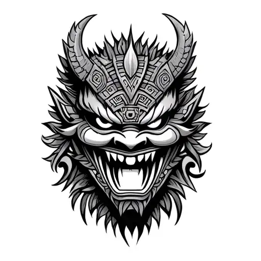 Aztec And Japanese Demon Mask