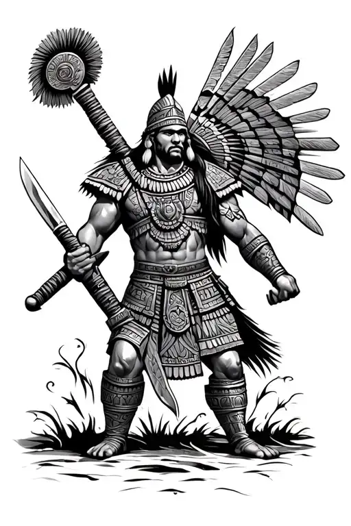 Aztec Warrior Wielding A Sword