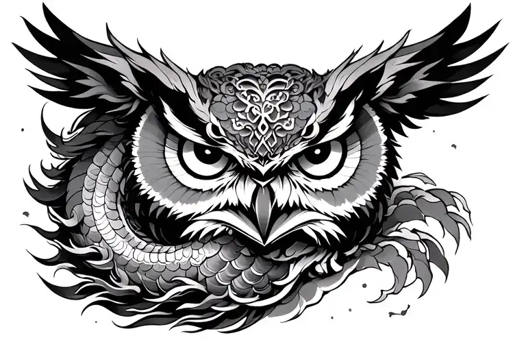 Owl With Chinese Dragon Sleeve In Japanese