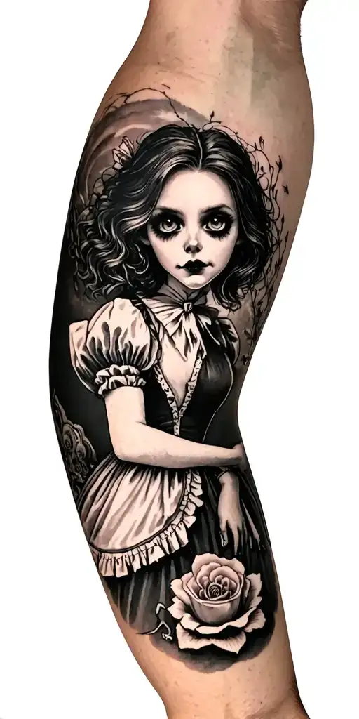 Tim Burton Inspired Tattoo Sleeve Alice In Wonderland