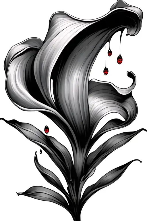 Calla Lily With Tear Drops Falling And Turning In To Ladybugs
