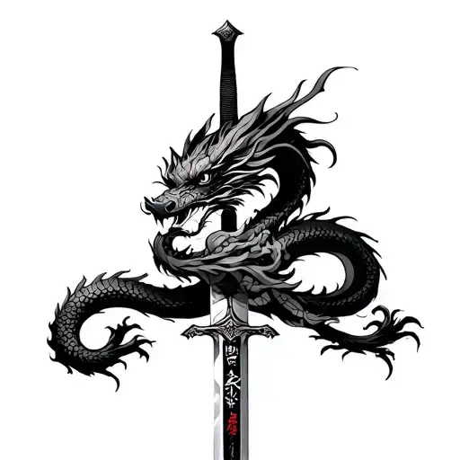Japanese Dragon Wrapped Around Sword
