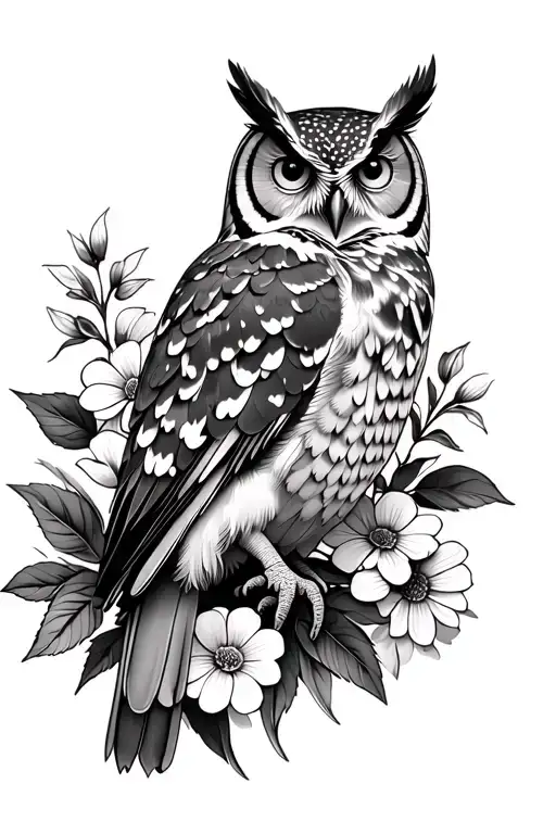Owl In Flower Garden
