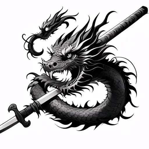 Japanese Dragon Wrapped Around Sword