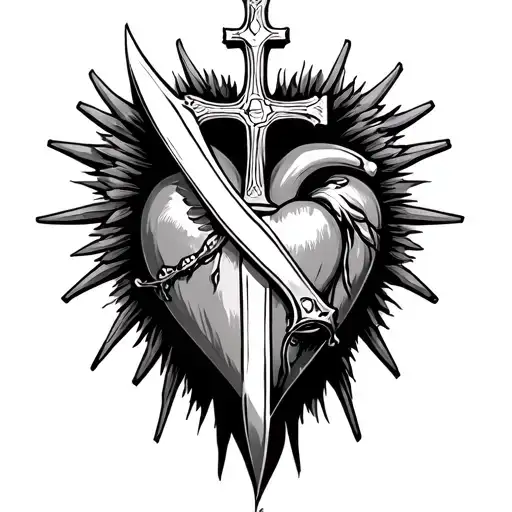 Realism Sacred Heart With Cross Knife