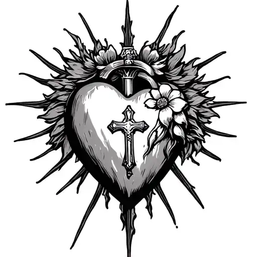 Realism Sacred Heart With Cross Incorporated