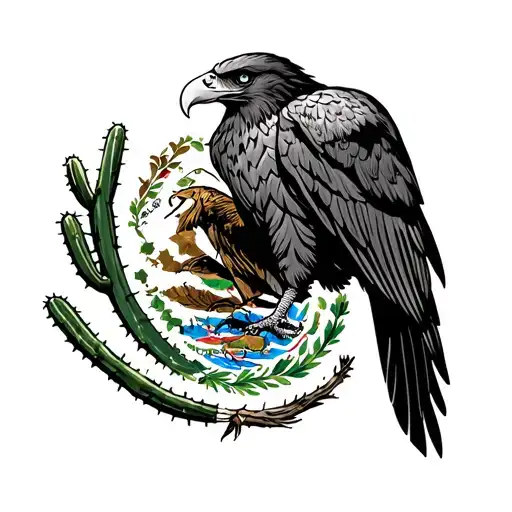 Mexican Flag Eagle On Cactus