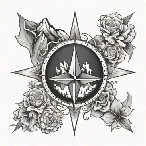 Mountains And Compass Rose