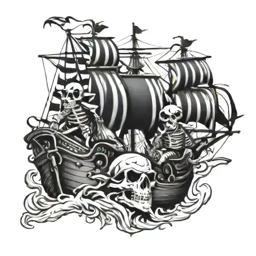 Skeleton Pirates On A Pirate Ship Sailing