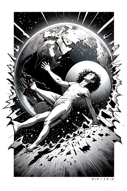 A Person Falling Into A Planet Earth With The Planet Cracking And Bursting On The Opposite Side