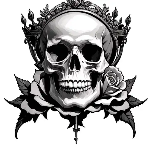 Skull Crown Cross Rose