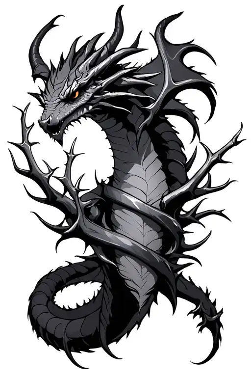 Maleficent Dragon Arm Sleeve Tattoo With Thorns Wrapped