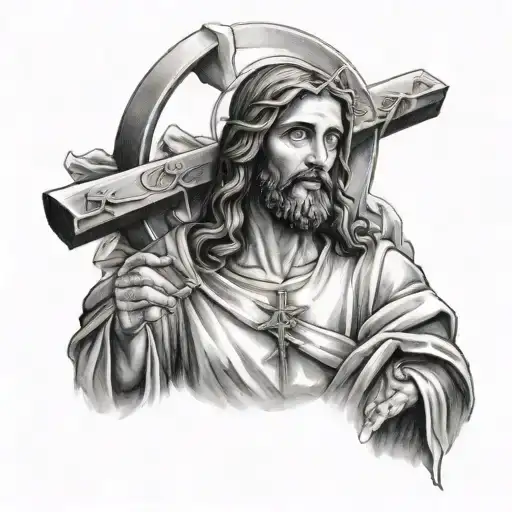 Jesus With Croses In The Background