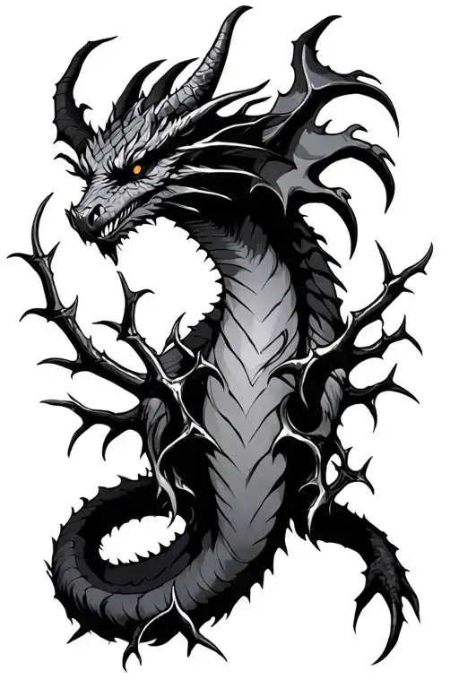 Maleficent Dragon Arm Sleeve Tattoo With Thorns